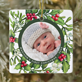 Adorno De Cerámica Primera Navidad Mistletoe Wreath Personalizado Bab
