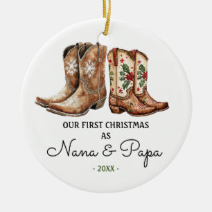 Adorno De Cerámica Primera Navidad Nana y Papa Cowboy Cowgirl Boots
