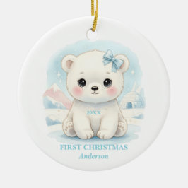 Adorno De Cerámica Primera Navidad Niño Oso Polar Azul Foto