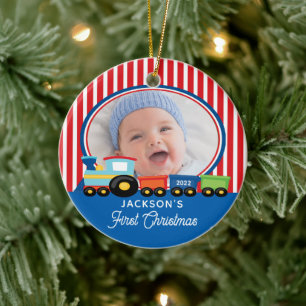 Adorno De Cerámica Primera Navidad Niño Tren Foto