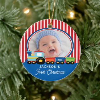 Adorno De Cerámica Primera Navidad Niño Tren Foto