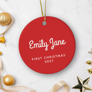 Adorno De Cerámica Primera Navidad Nombre Personalizado Simple Rojo E