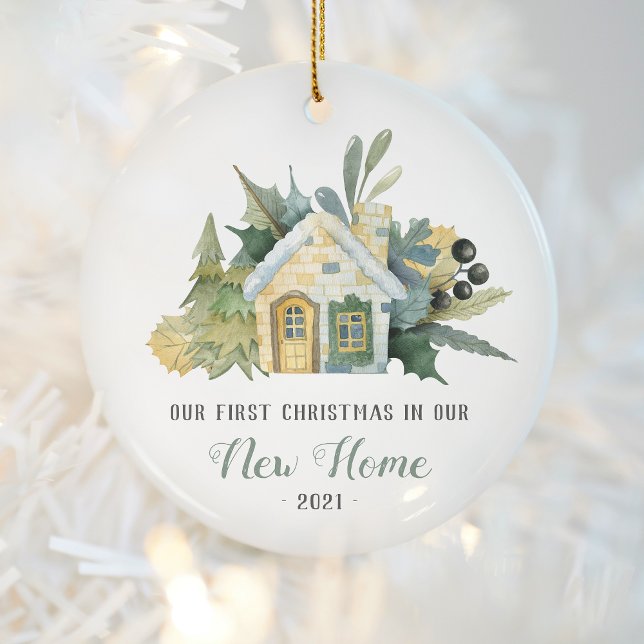 Adorno De Cerámica Primera Navidad Nueva Casa de Acuarela Green (Subido por el creador)