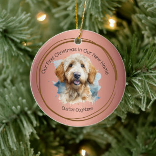 Adorno De Cerámica Primera Navidad Nueva cita rosa goldendoodle