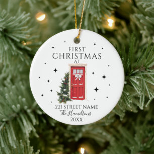 Adorno De Cerámica Primera Navidad Nuevo Hogar Elegante Puerta Roja P