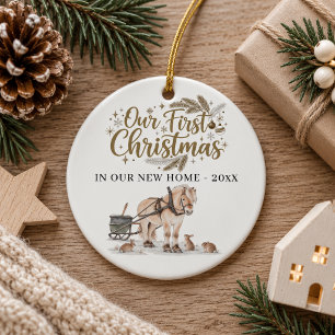 Adorno De Cerámica Primera Navidad Nuevo Hogar Invierno Caballo