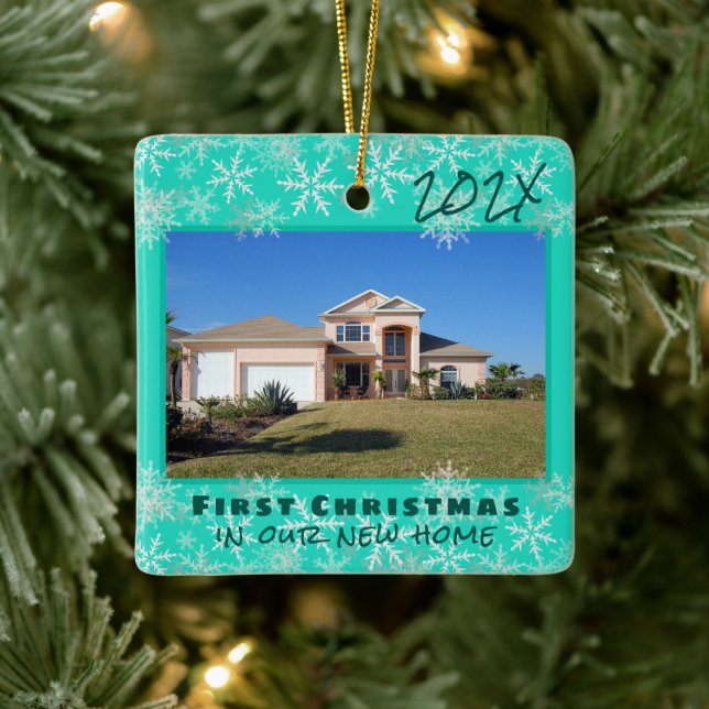 Adorno De Cerámica Primera Navidad Nuevo hogar Turquoise Snowflakes (Árbol)