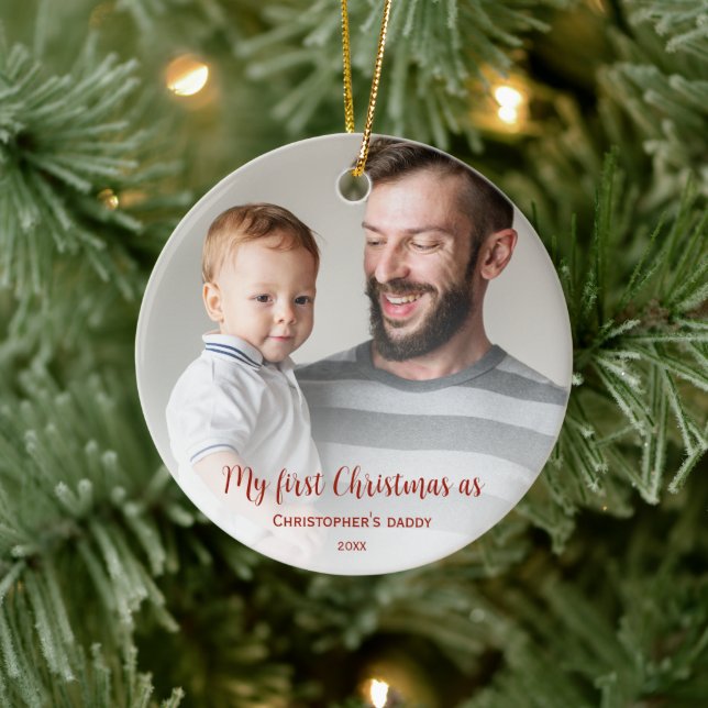 Adorno De Cerámica Primera Navidad, papá, foto completa desvanecida (Árbol)