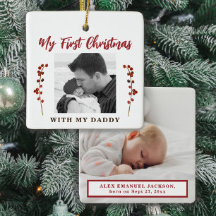 Adorno De Cerámica Primera Navidad papá y bebé 2 foto
