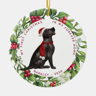 Adorno De Cerámica Primera Navidad Perro Labrador Negro Festa 