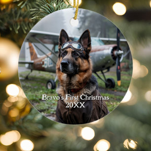 Adorno De Cerámica Primera Navidad Perro Pastor Alemán Piloto Diverti
