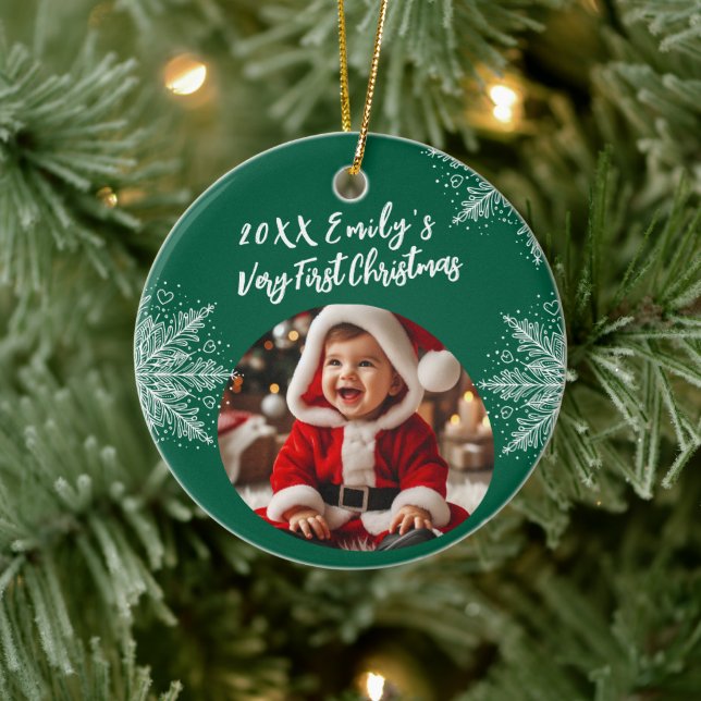 Adorno De Cerámica Primera Navidad personalizada Añadir foto copos de (Árbol)
