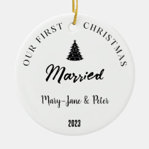 Adorno De Cerámica Primera Navidad personalizada casada