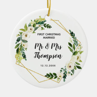 Adorno De Cerámica Primera Navidad personalizada casada como señor y
