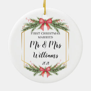 Adorno De Cerámica Primera Navidad personalizada Casado Sr. Sra.