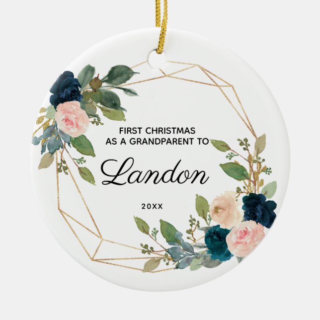 Adorno De Cerámica Primera Navidad personalizada como cámara de abuel (Frente)