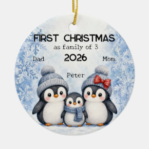 Adorno De Cerámica Primera Navidad Personalizada como Familia de 3