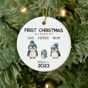 Adorno De Cerámica Primera Navidad personalizada como familia de 3