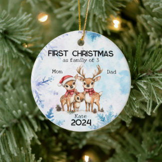 Adorno De Cerámica Primera Navidad personalizada como familia de 3