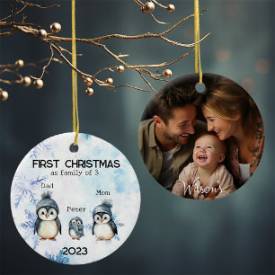 Adorno De Cerámica Primera Navidad personalizada como familia de 3