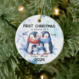 Adorno De Cerámica Primera Navidad personalizada como familia de 4