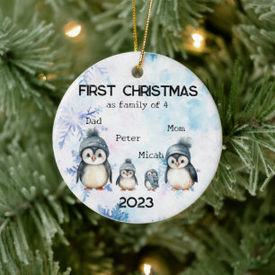 Adorno De Cerámica Primera Navidad personalizada como familia de 4