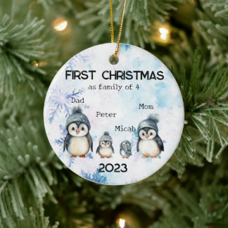 Adorno De Cerámica Primera Navidad personalizada como familia de 4