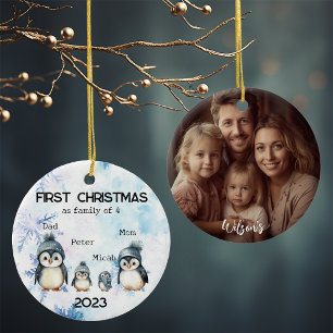 Adorno De Cerámica Primera Navidad personalizada como familia de 4