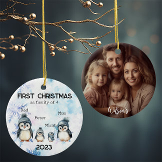 Adorno De Cerámica Primera Navidad personalizada como familia de 4