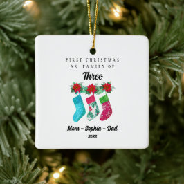 Adorno De Cerámica Primera Navidad personalizada como familia de tres