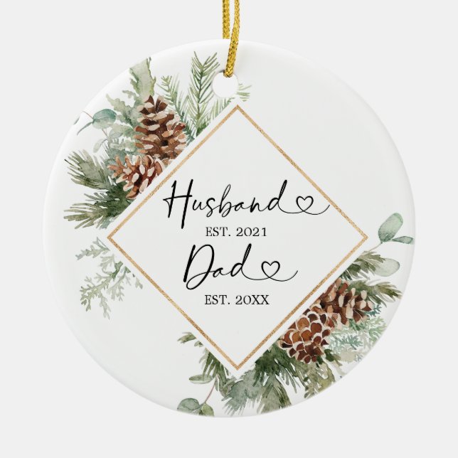 Adorno De Cerámica Primera Navidad personalizada como regalo de papá (Frente)