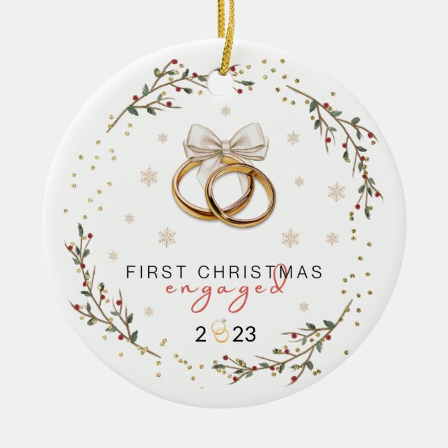 Adorno De Cerámica Primera Navidad personalizada comprometida, compro (Frente)