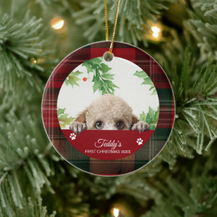 Adorno De Cerámica Primera Navidad Personalizada de Caniche