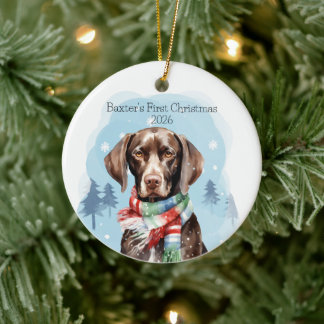Adorno De Cerámica Primera Navidad Personalizada de Pointer Alemán de