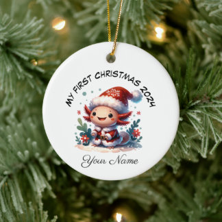 Adorno De Cerámica Primera Navidad personalizada de Santa Axolotl