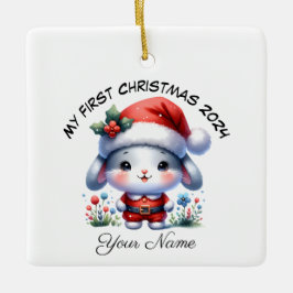 Adorno De Cerámica Primera Navidad personalizada de Santa Bunny