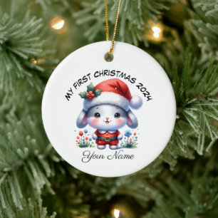 Adorno De Cerámica Primera Navidad personalizada de Santa Bunny