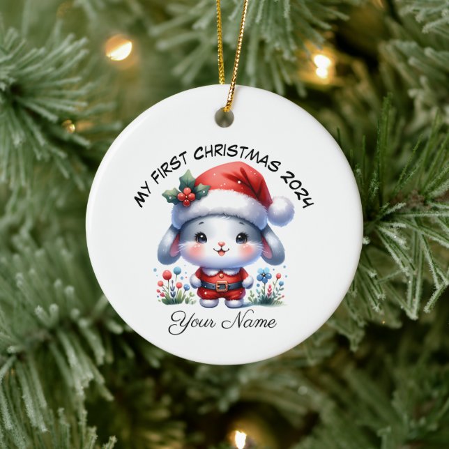 Adorno De Cerámica Primera Navidad personalizada de Santa Bunny (Árbol)