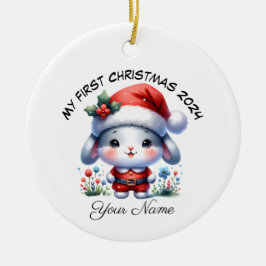Adorno De Cerámica Primera Navidad personalizada de Santa Bunny