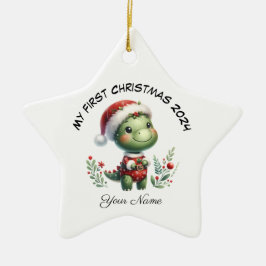 Adorno De Cerámica Primera Navidad personalizada de Santa Dinosauria