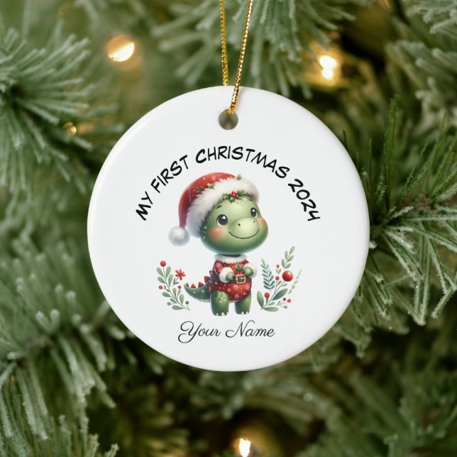 Adorno De Cerámica Primera Navidad personalizada de Santa Dinosauria (Árbol)