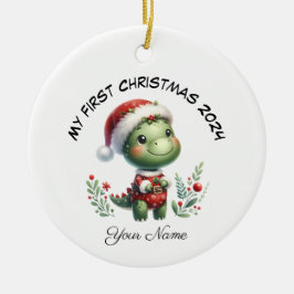 Adorno De Cerámica Primera Navidad personalizada de Santa Dinosauria