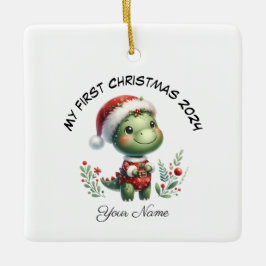Adorno De Cerámica Primera Navidad personalizada de Santa Dinosauria