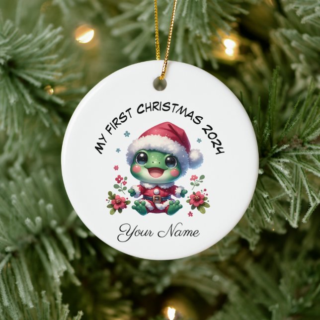 Adorno De Cerámica Primera Navidad personalizada de Santa Frog (Árbol)