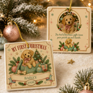 Adorno De Cerámica Primera Navidad Personalizada de tu Mascota 2026 R