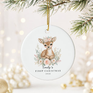 Adorno De Cerámica Primera Navidad Personalizada del Bebé Ciervo 