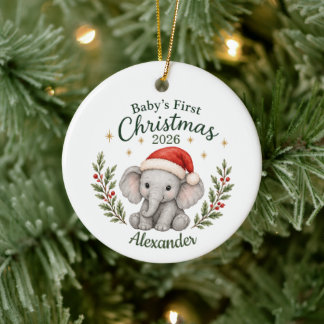 Adorno De Cerámica Primera Navidad Personalizada del Bebé "Elefante"