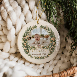 Adorno De Cerámica Primera Navidad Personalizada del Bebé Foto