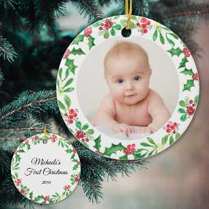 Adorno De Cerámica Primera Navidad Personalizada del Bebé Foto