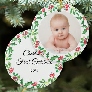 Adorno De Cerámica Primera Navidad Personalizada del Bebé Foto
